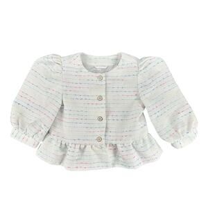 Janie and Jack Ruffle Pastel Puff Sleeve Knit Jacket Buttons Girl's 7 Preppy